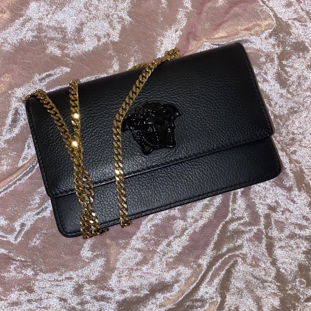 Versace black on black wallet on chain
